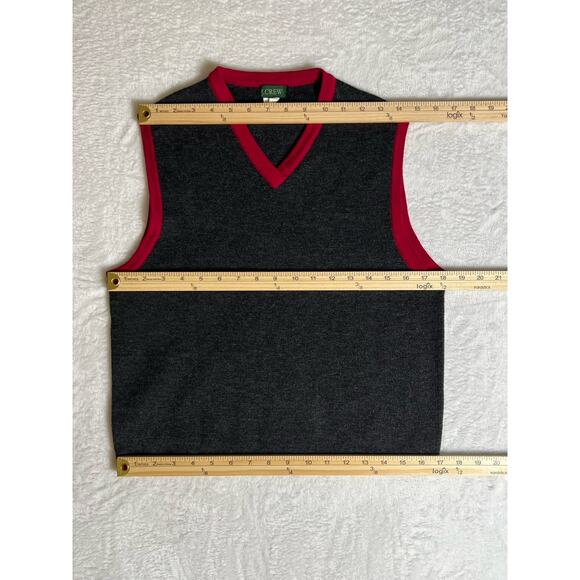 Vintage J.Crew Womens Merino Wool Vest Sz L Gray Red Preppy Academia Grandpacore - Picture 5 of 6